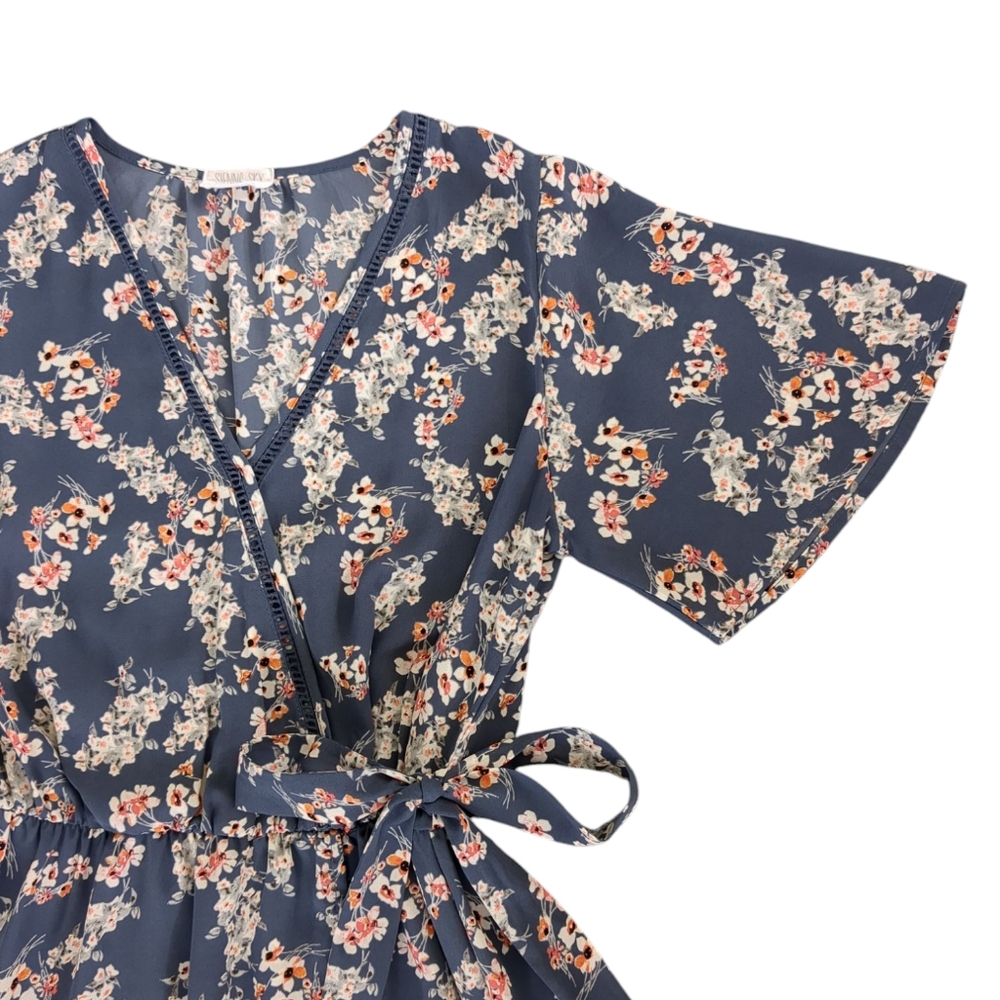 Women's Floral Faux Wrap V-Neck Blouse (Size M)